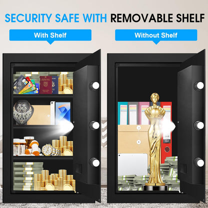 5.2 Cuft Large Home Safes Fire Waterproof, Fireproof Safe Box for Home with Programmable Keypad, Spare Keys and 3 Removable Shelves, Anti-Theft Security Fireproof Document Safe for Money Valuables