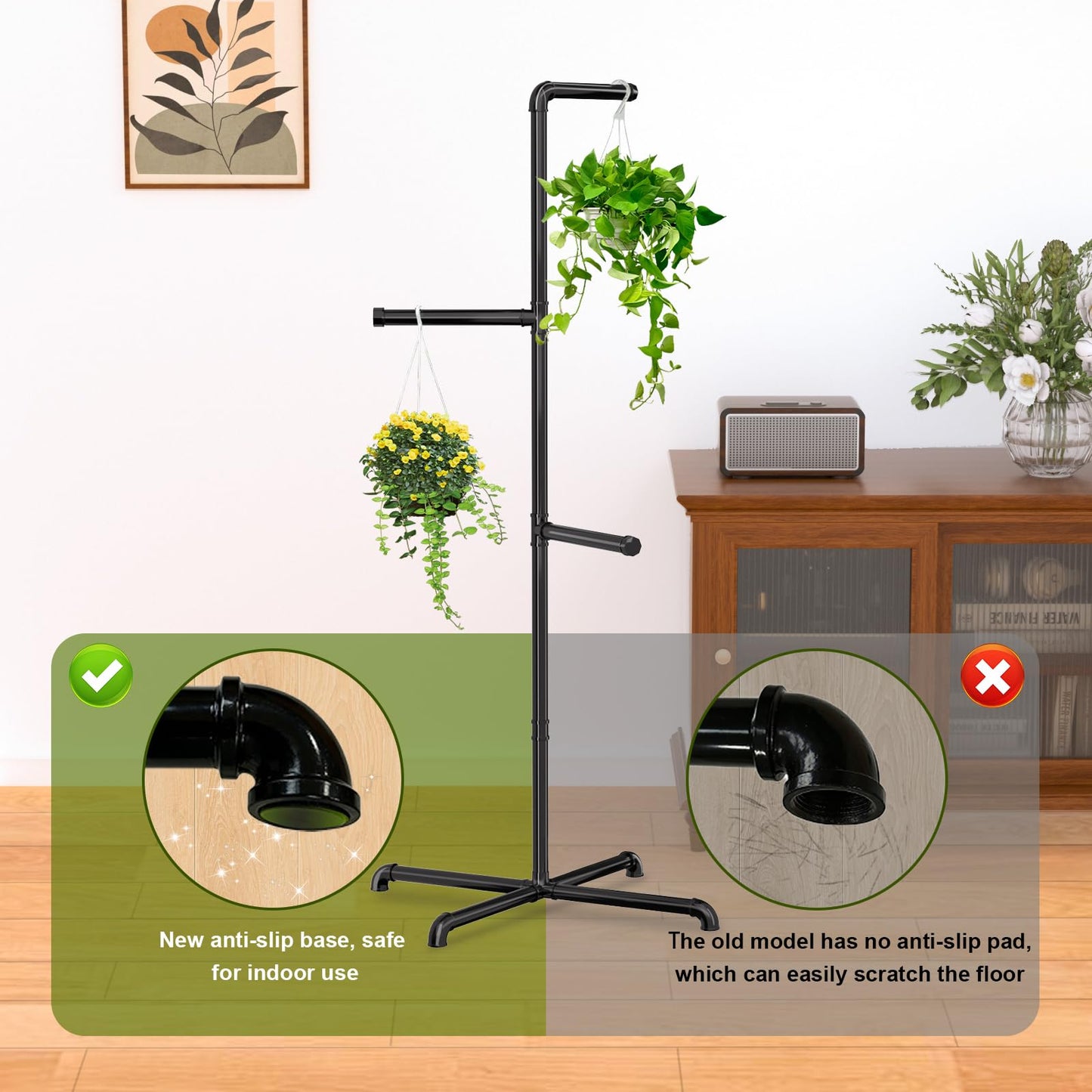 Chloraeon Hanging Plant Stand, Plant Hanger Indoor, Corner Hanging Plant Stand, Black Metal Holder for Bedroom, Living Room, Garden, Balcony