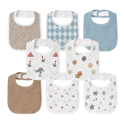 GLLQUEN BABY Muslin Drool Bibs for Boys Girls 8 Pack, Adjustable Baby Bibs for Drooling and Teething, Soft Cotton Baby Bandana Bib for Newborn Feeding Essentials (Circus)