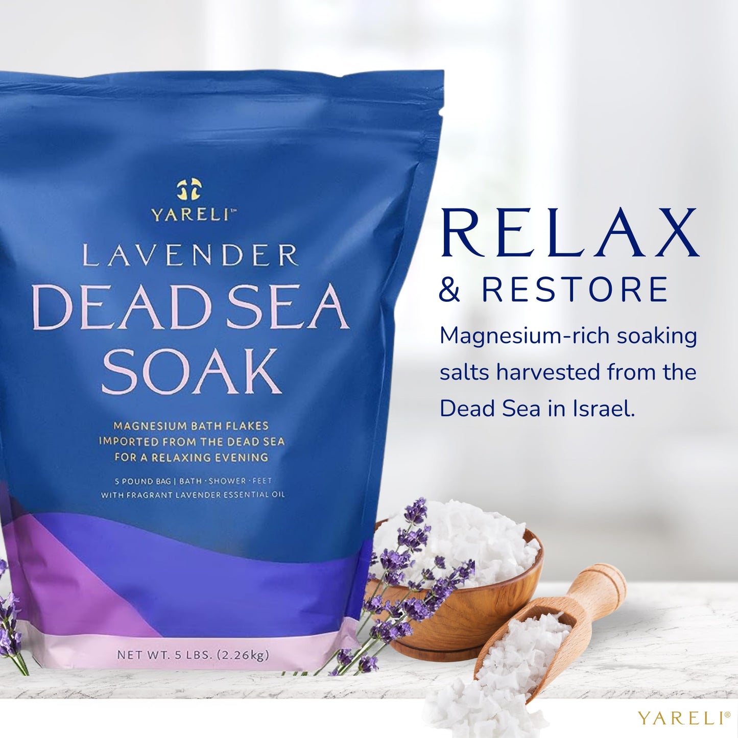Yareli Magnesium Flakes Dead Sea Bath Soak, 5lb Lavender