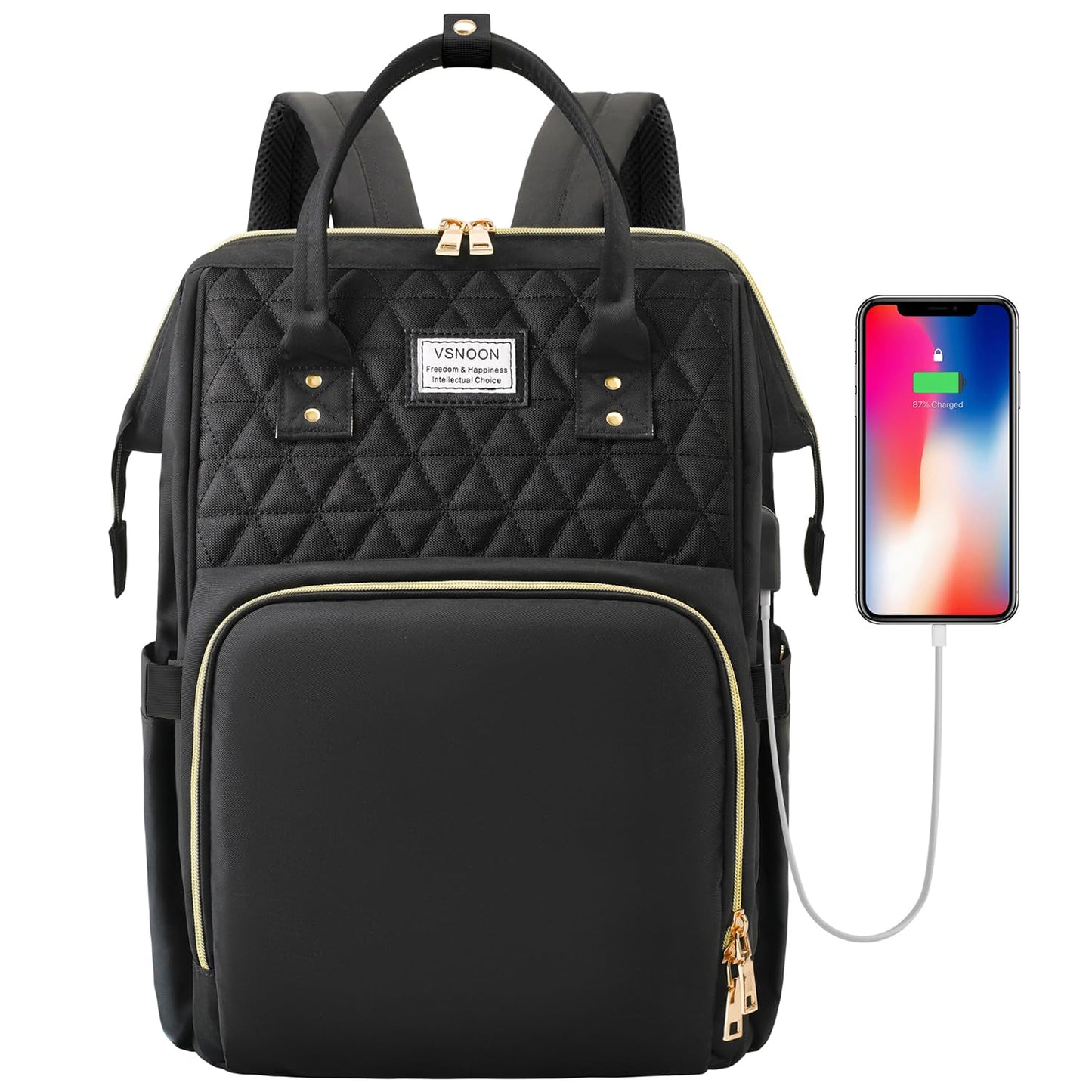 VSNOON Laptop Backpack for Women,15.6 Inch Stylish Laptop Rucksack Wide Open, Travel Backpack with USB Charging Port, Water Resistant Work Bag Computer Backpack for Women, Black