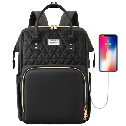 VSNOON Laptop Backpack for Women,15.6 Inch Stylish Laptop Rucksack Wide Open, Travel Backpack with USB Charging Port, Water Resistant Work Bag Computer Backpack for Women, Black