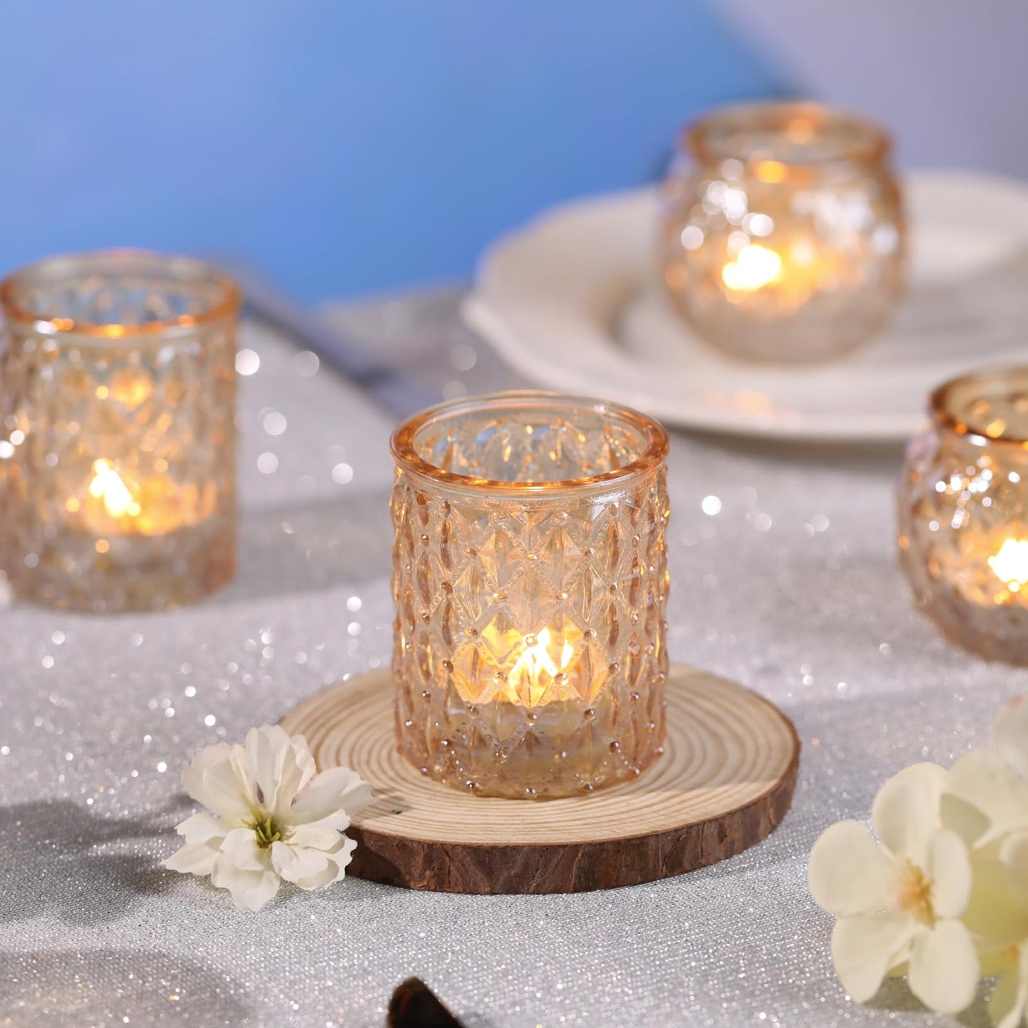 DARJEN Gold Votive Candle Holders Set of 24- Gold Candle Holders Bulk for Table Centerpiece, Tea Lights Candle Holder Glass for Wedding Shower, Home & Party Decor