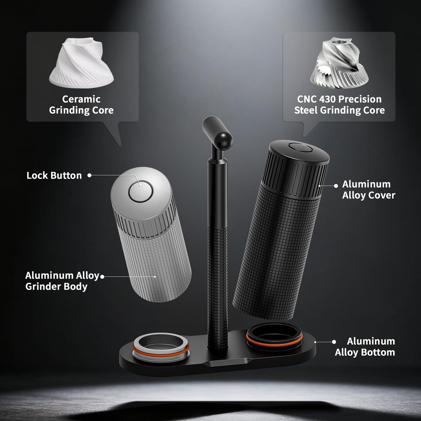 Luvan Professional Salt and Pepper Mill Set, Heavy Duty Aluminum Manual Salt and Pepper Grinder with 12 Adjustable Coarseness, Gift Set for Friends and Family