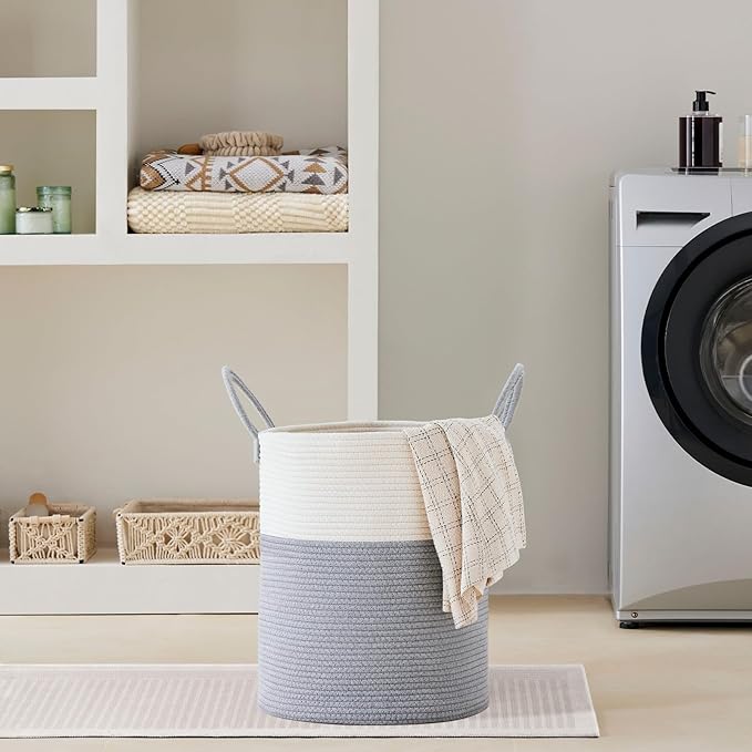 VIPOSCO Large Laundry Hamper, Tall Woven Rope Storage Basket