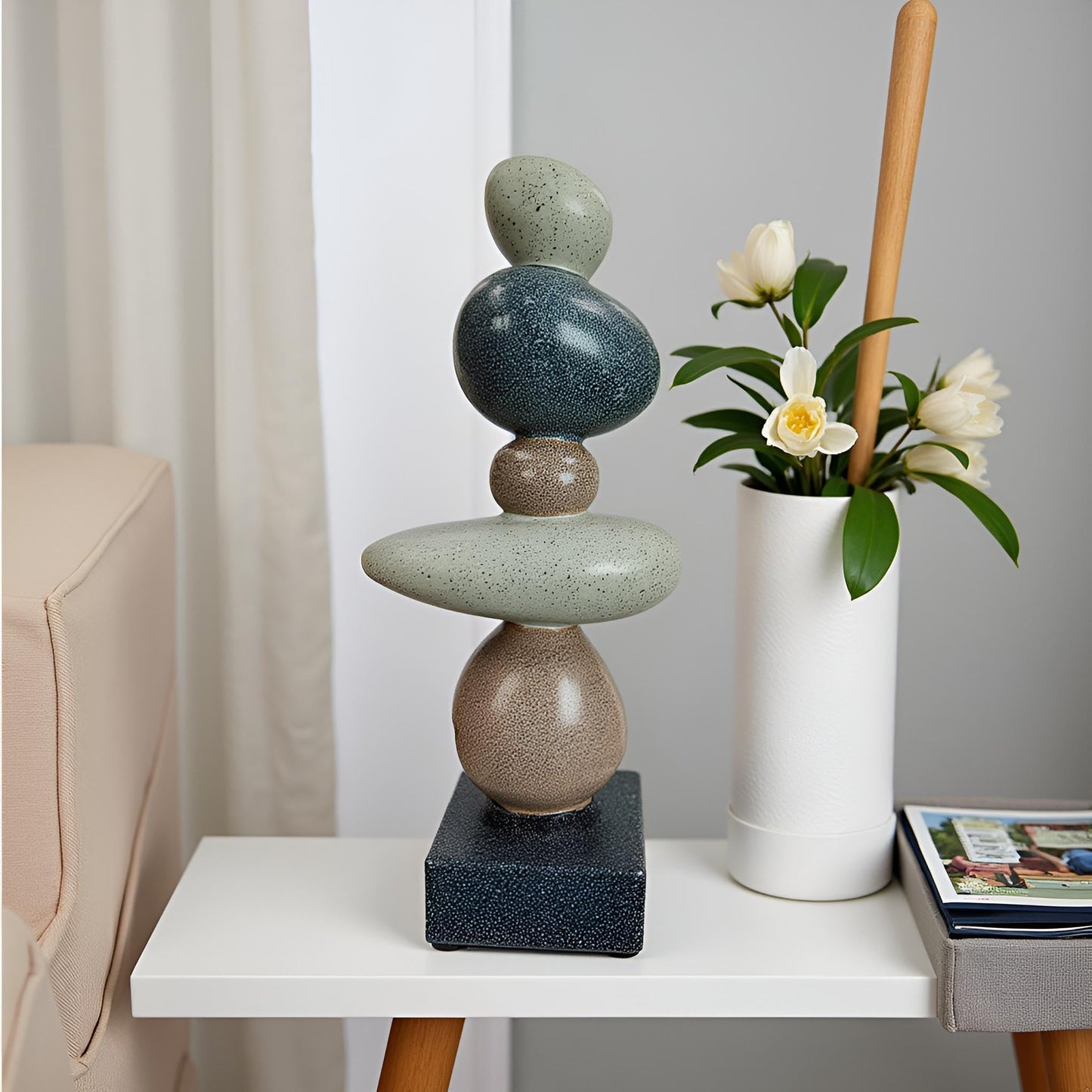 LAIKEARTS 13'' Abstract Rock Decorative Sculpture Ornament, Sandstone Statue Decor for Living Room, Modern Resin Stone Sculpture,Coffee Table Decoration,Gifts for Good Luck, Health, Strength