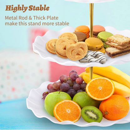 BACUTHY 3 Tier Cupcake Stand Holder, Plastic Cup Cake Stand Towel with Tiered Serving Tray for Cupcakes, Donuts, Fruits and More, White (White)