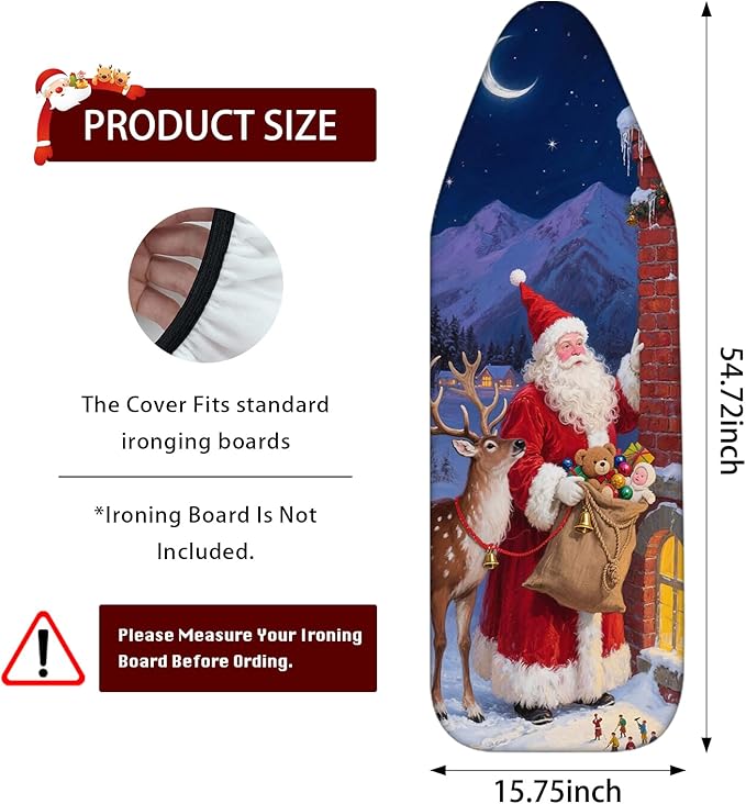 Nuxovilar Ironing Board Cover Santa and Deer Pattern Polyester 15x54 Inches