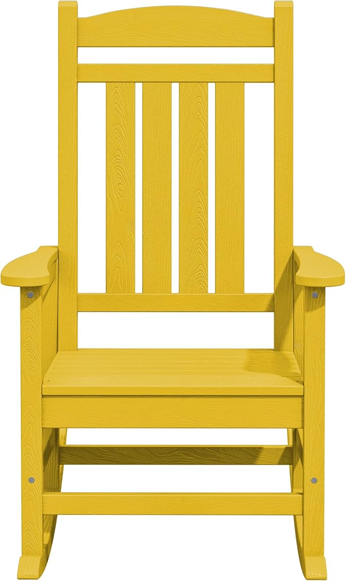 KINGYES HDPE Rocking Chairs Outdoor, Patio Rocking Chairs with 330lbs Support, Smooth Porch Rocker for Deck Lawn Yard, Yellow
