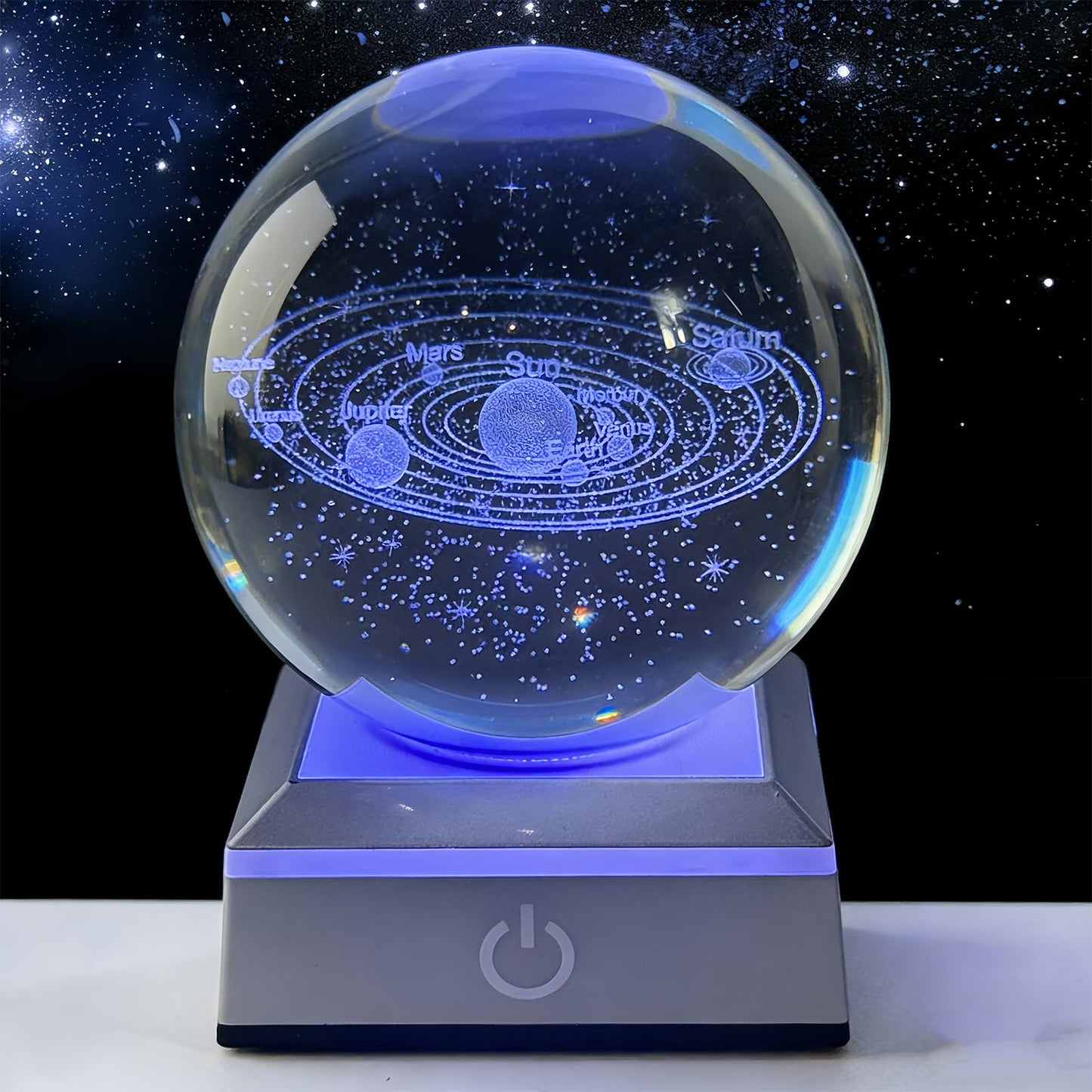 3.14in 3D Solar System Crystal Ball Color Changing LED Night Light Base