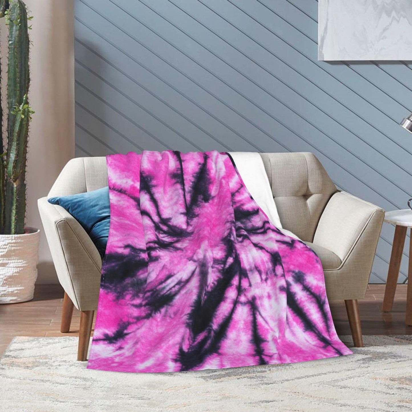 Gbuzozie Pink and Black Tie Dye Fleece Blanket Lightweight Ultra-Soft Throw Blanket for Sofa Couch Bed Camping Travel - Super Soft Cozy Microfiber Blanket 60"X50"