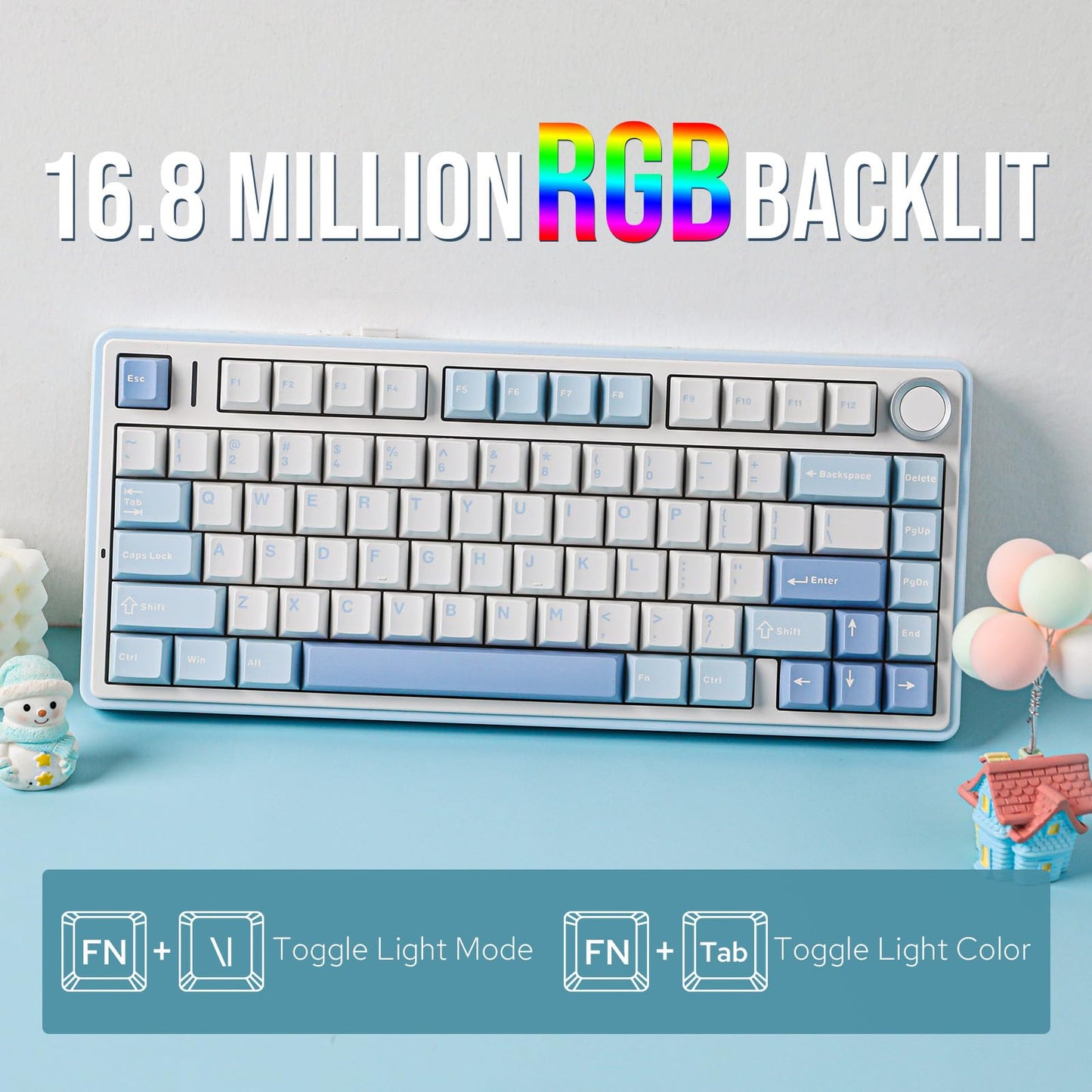 EPOMAKER x Aula F75 Gasket Mechanical Keyboard, 75% Wireless Hot Swappable Gaming Keyboard with Five-Layer Padding&Knob, Bluetooth/2.4GHz/USB-C, RGB (Light Blue, LEOBOG Reaper Switch)