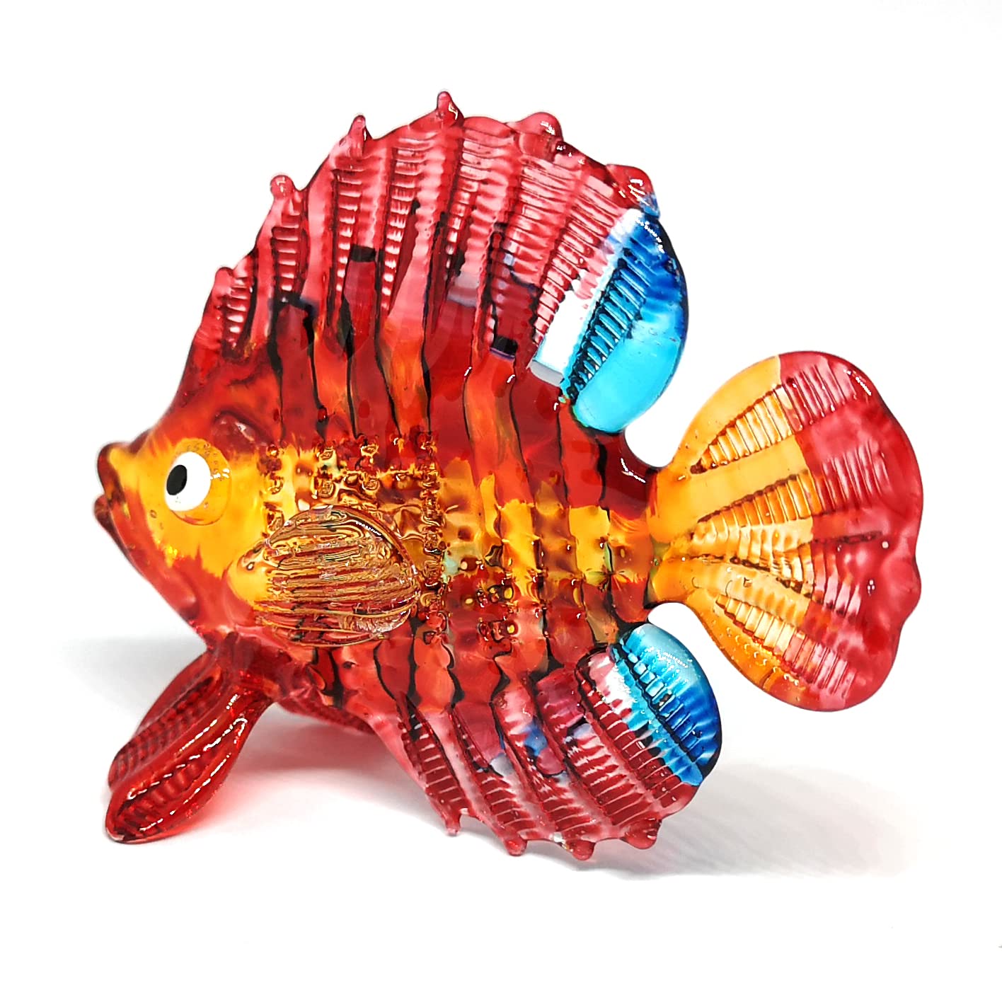 ZOOCRAFT Hand Blown Glass Fish Figurine Red Collectibles Aquarium Handicraft Miniature Sculpture