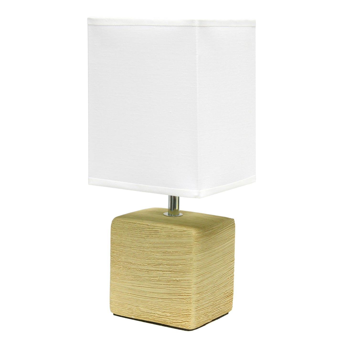 Simple Designs LT1218-BGE 11.81" Mini Cube Faux Stone Ceramic Table Lamp, for Living Room, Bedroom, Office, Beige with White Shade