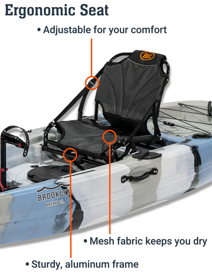 Brooklyn 10.0 Single Pedal Fishing Kayak by BKC, Lightweight Sit-On-Top Kayak with Flipper Drive, Rudder, Rod Holders & Cargo Storage
