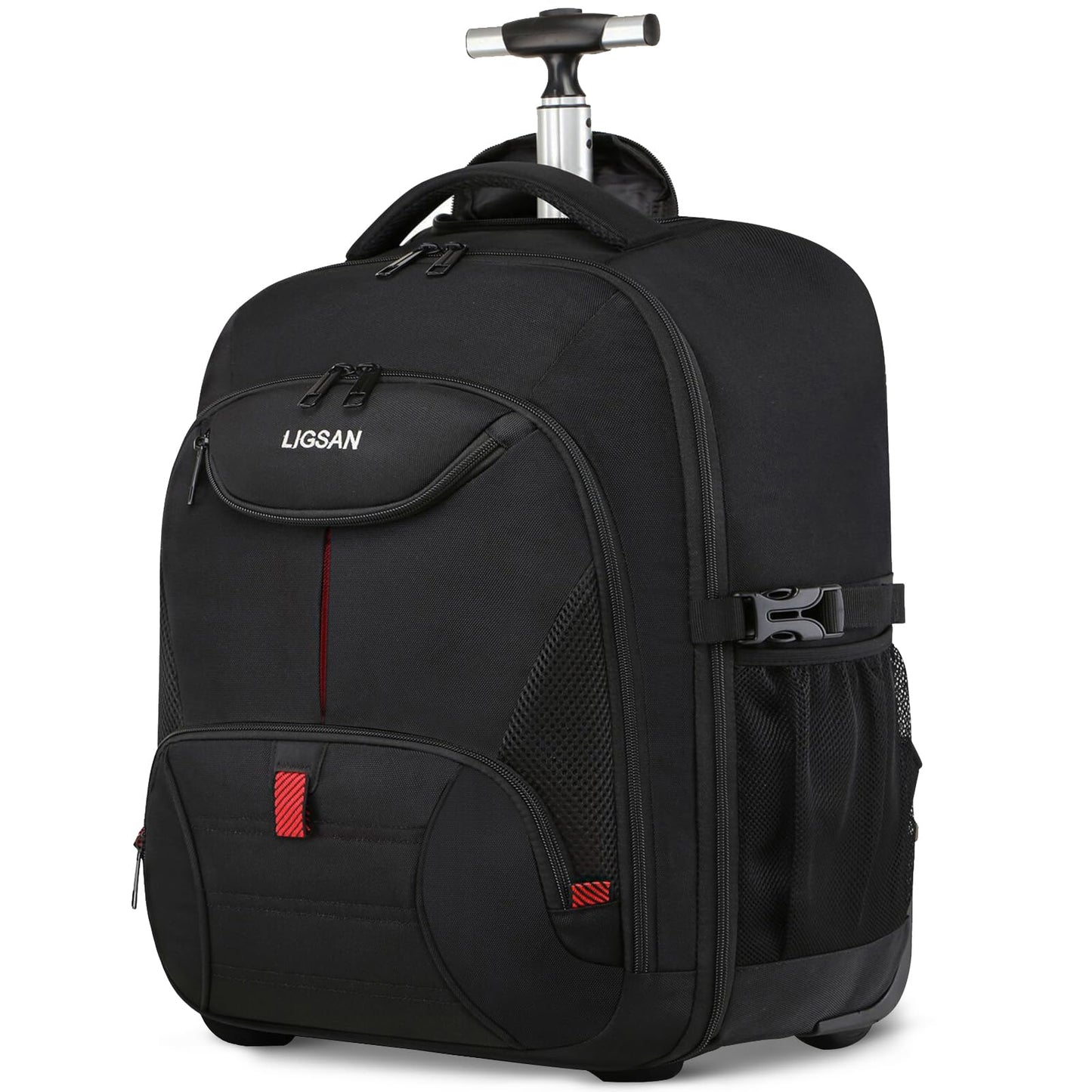 LIGSAN Travel Backpack with Wheels, 17inch Wheeled for Men Women Rolling Laptop Bags on Wheels Waterproof Rucksack Cabin Bag Trolley Suitcase Business College School Bag, Black