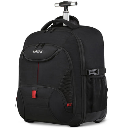 LIGSAN Travel Backpack with Wheels, 17inch Wheeled for Men Women Rolling Laptop Bags on Wheels Waterproof Rucksack Cabin Bag Trolley Suitcase Business College School Bag, Black