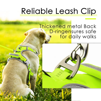ThinkPet No Pull Harness Set Breathable Sport Harness with Handle - Reflective Padded Dog Safety Vest with Reflective Neon Dog Leash M Harness Leash Pack Green