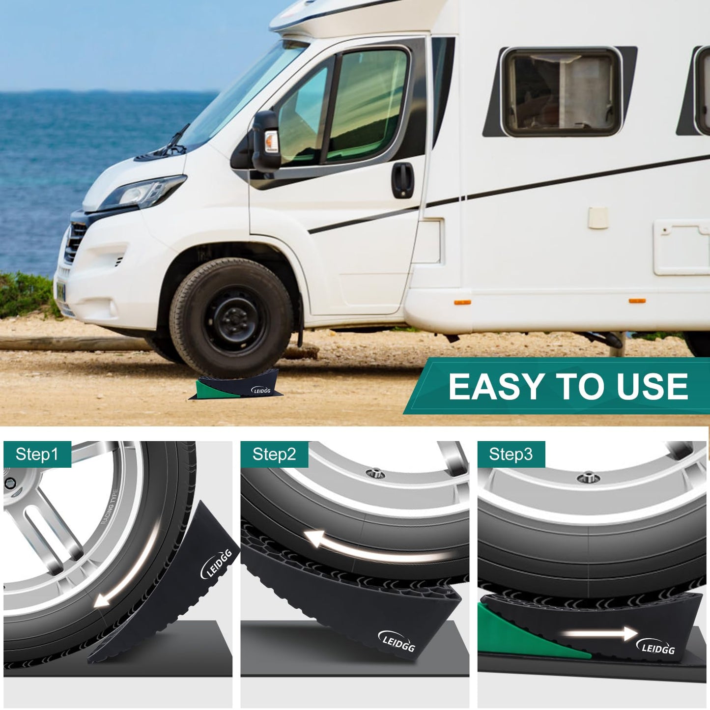 LEIDGG 2Packs RV Leveling Blocks System Kit Camper Leveling Blocks for RVS Trailer with Carrying Bag, Anti-Slip Mats, T Bubble Level Up to 35000 LBS