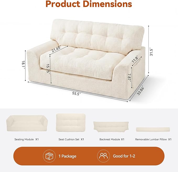 MONVANE 55.5" Convertible Loveseat Sofa, 2-in-1 Boneless Sleeper Sofa Bed Futon