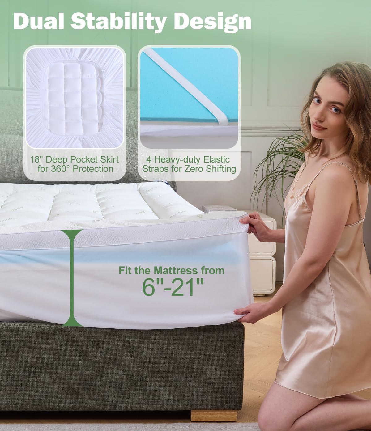 Fracho 4 Inch King Memory Foam Mattress Topper, Dual Layer Design with 2" Bamboo Rayon Pillow Top & 2" Cooling Gel Memory Foam, CertiPUR-US Certified Medium-Firm Bed Topper for Pressure Relief