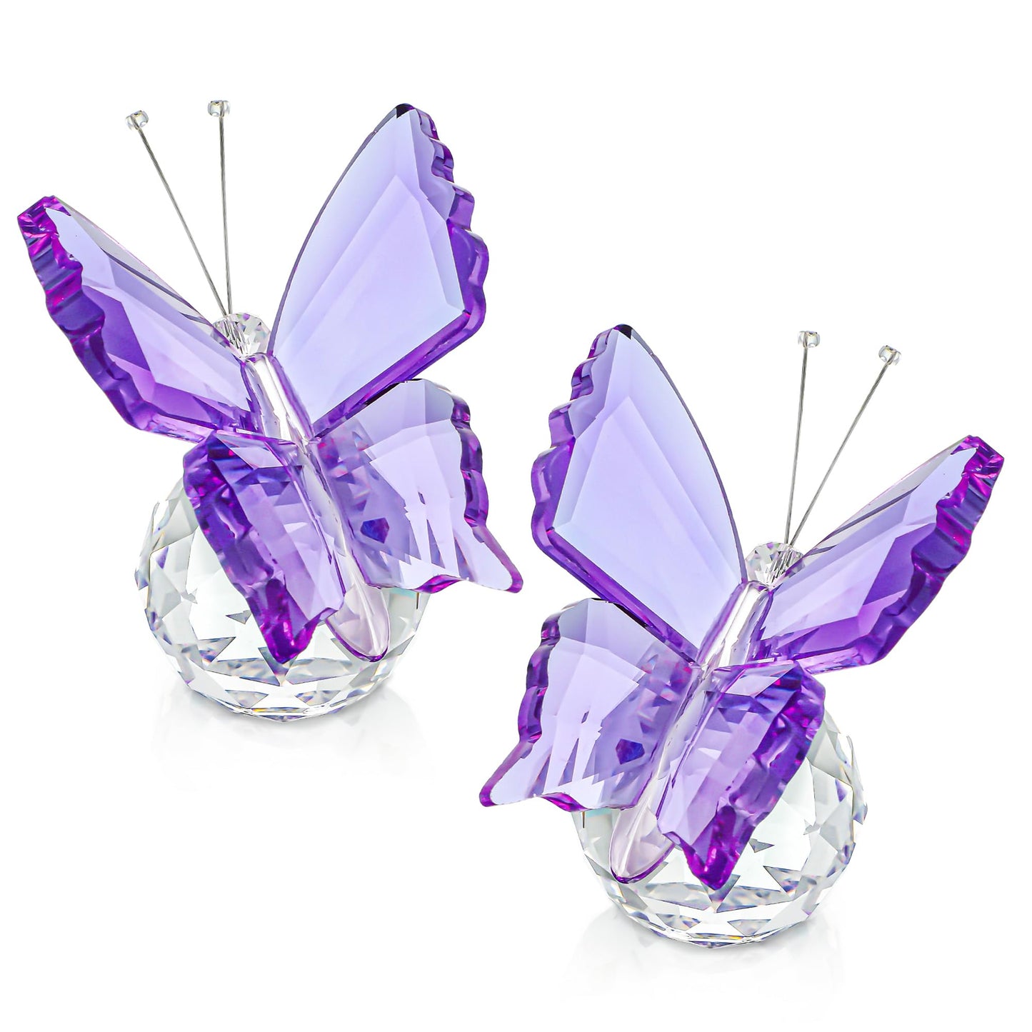 kanpura 2 Pcs Crystal Butterfly Figurines with Glass Ball Base,Glass Butterfly Statues, Crystal Animal Figurines for Home Christmas Decor(Purple)
