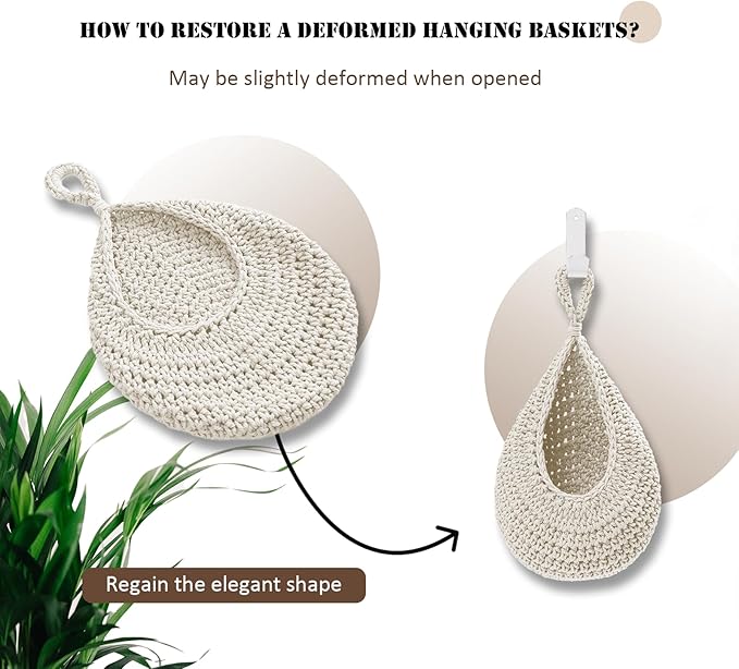 Hanging Fruit Large Basket Set of 3, Boho Wall Hanging Storage Basket