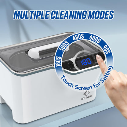 LifeBasis CDS-100 Ultrasonic Cleaner Jewellery Cleaner 600ML 42KHz,Silver Cleaner with Cleaning Basket Watch Stand for Jewelry Necklace Ring Glass Watch Denture Guin-ness Surger Cans（White）