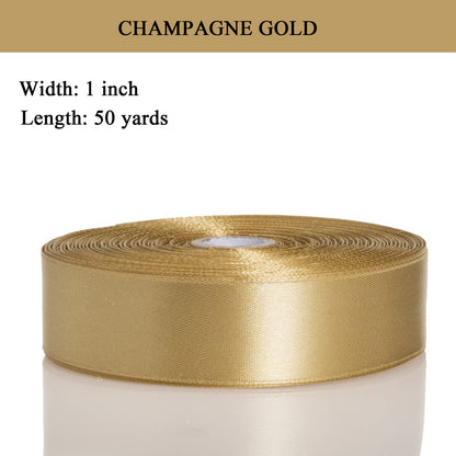 YASEO 1 Inch Champaign Gold Solid Satin Ribbon, 50 Yards Craft Fabric Ribbon for Gift Wrapping Floral Bouquets Wedding Party Decoration