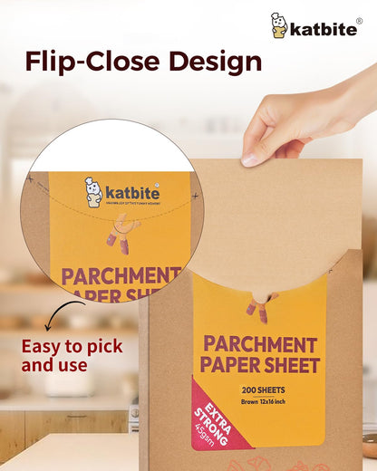 Unbleached Parchment Paper 200 PCS, Katbite 12X16 inches（30X40cm） Baking Paper, Heavy Duty and Non-Stick Parchment Paper Sheets for Baking for Air Fryer, Grilling, Steaming