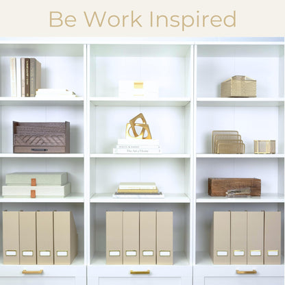 BLU MONACO | Set of 6 Foldable Taupe Magazine File Holders with Label Holders | Vertical File Organizer & File Storage Boxes for Desk, Shelves & Home Office
