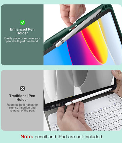 Vobafe Keyboard Case for iPad A16 11th Generation 2025/10th Generation 2022(11/10.9 inch), 7 Colors Backlit Detachable Folio Keyboard Cover with Pencil Holder for iPad 11/10 Gen, UK Layout, Pine Green