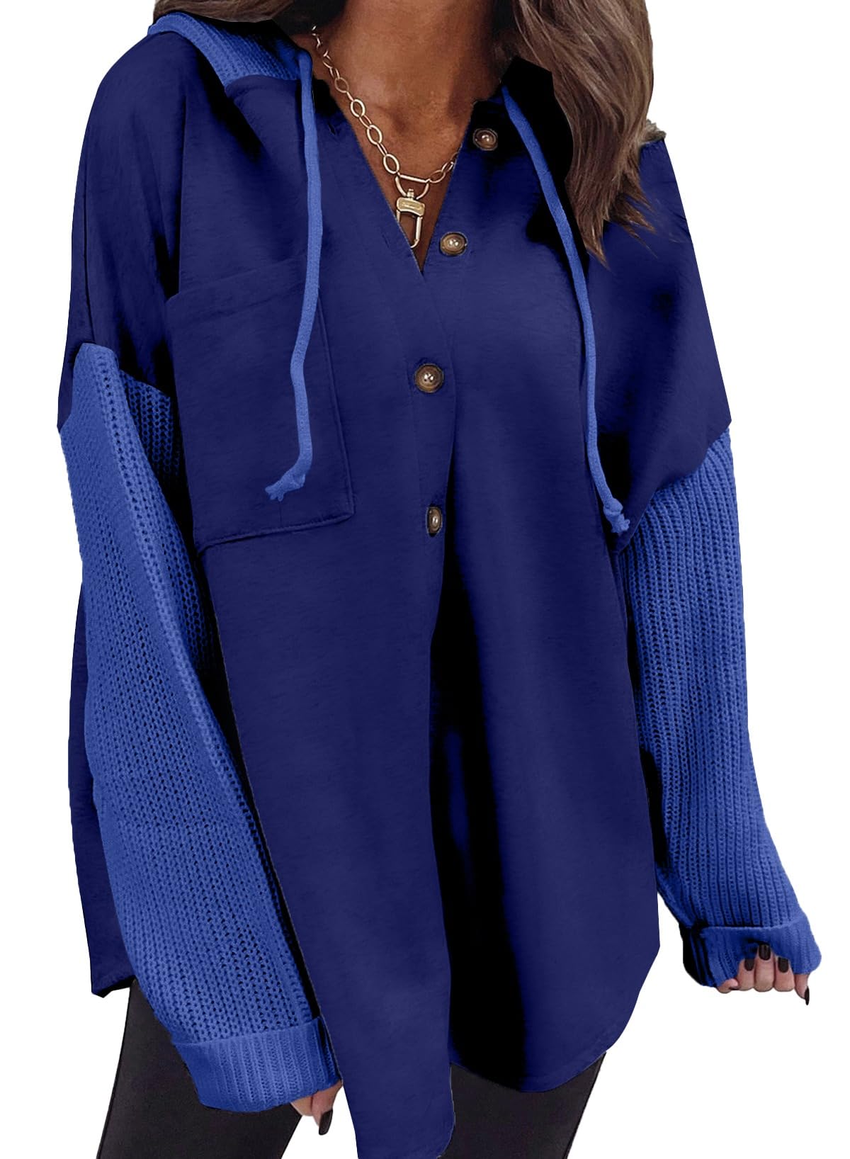 SHEWIN Oversized Sweatshirt for Women Loose Fit Casual Long Sleeve Button Hooded Sweatshirts Hoodies with Pocket