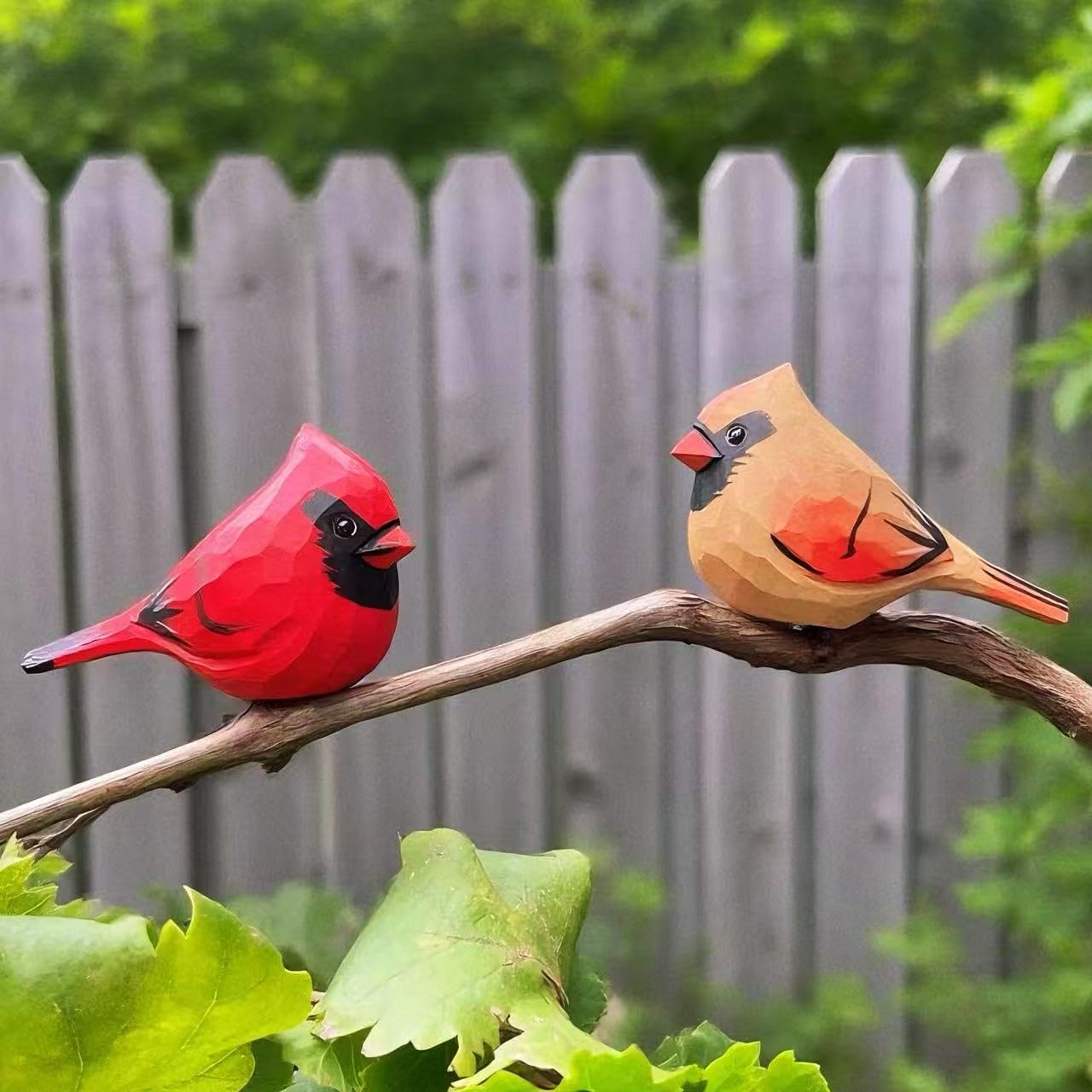ShaoAngDuoMi Hand-Carved Wooden Northern Cardinal Figurines, 3.7" Cardinal Bird Pair (Red & Brown), Romantic Bird Decor for Home, Meaningful Gift for Bird Lovers
