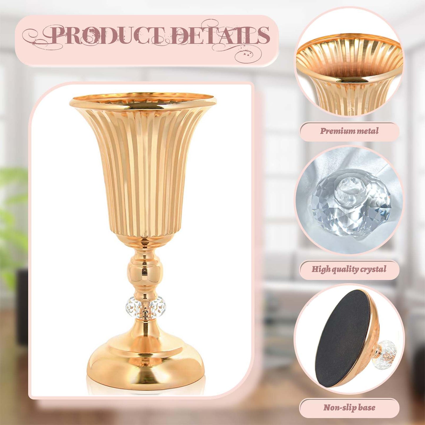 11.6 inches Metal Wedding Flower Trumpet Stripe Vases Table Centerpieces for Artificial Flower Arrangements for Anniversary Celebration/Wedding/Party/Birthday Event Aisle Home Decor (Gold, 6pcs)