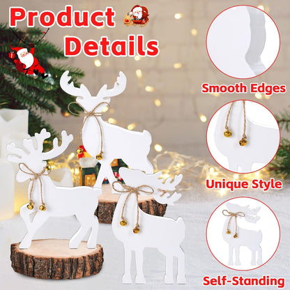 Lonfliness 3Pcs Reindeer Christmas Decorations Indoor Christmas Table Wood Sign Centerpiece Rustic Tabletop Decor Xmas Table Decor Gifts for Winter Holiday Home Kitchen Mantel Office Display