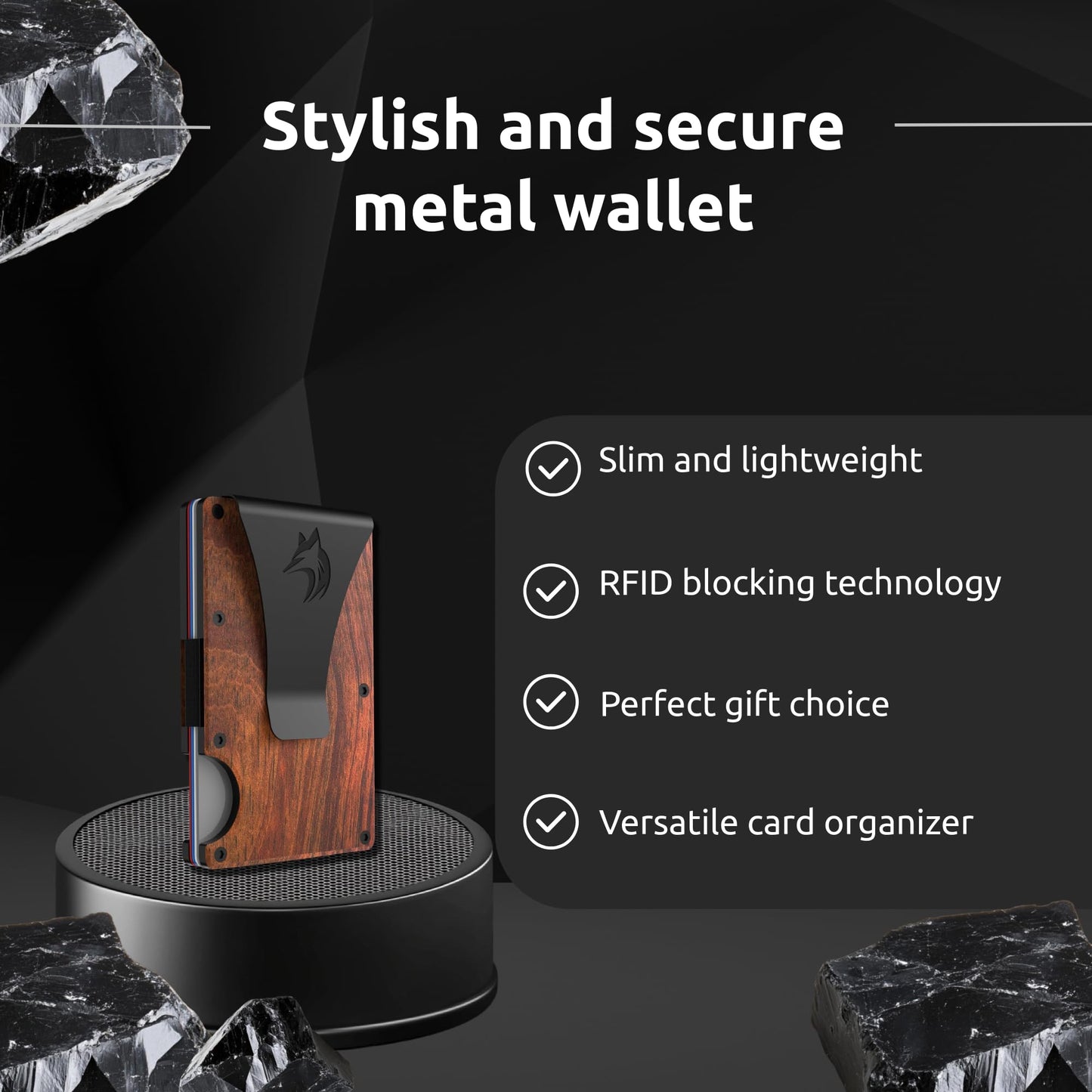 TRAVELINGO Metal Wallets for Men - Slim RFID Blocking Credit Card Holder, Walnut