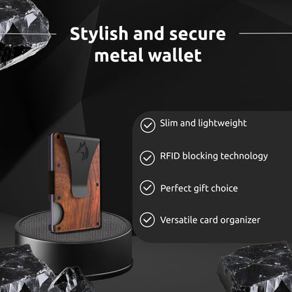 TRAVELINGO Metal Wallets for Men - Slim RFID Blocking Credit Card Holder, Walnut