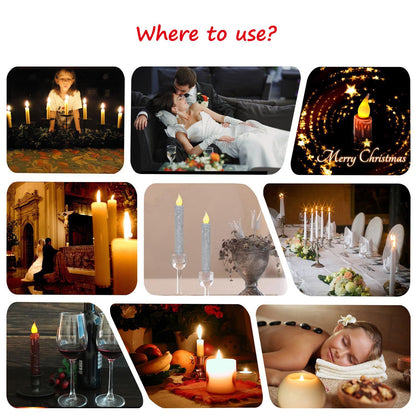CVHOMEDECO. Glitter Flameless Candles Flickering Battery Operated LED Taper Candles with Timer for Home, Wedding, Halloween, Christmas Decor. Glitter Silver, 6-3/4 Inch, Set of 2