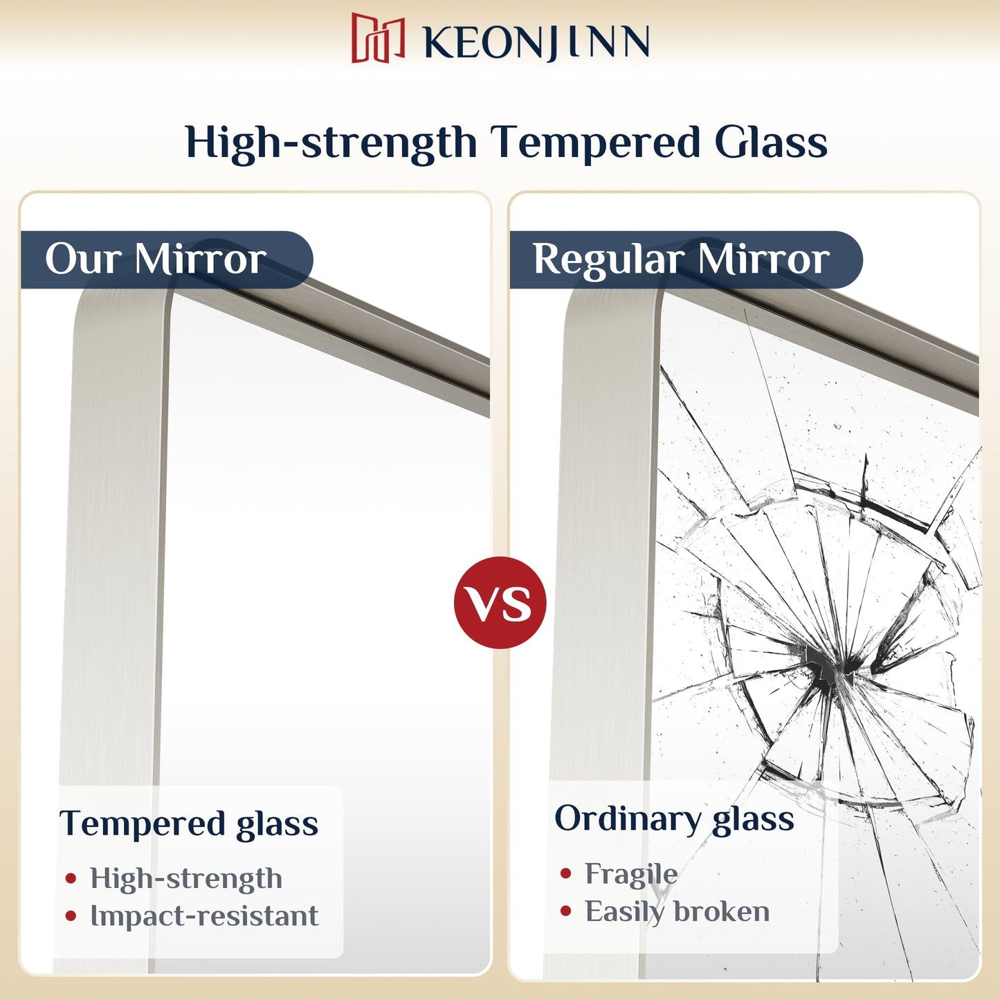 Keonjinn 20 x 30 Inch Brushed Nickel Bathroom Mirrors for Over Sink, Rounded Rectangle Silver Bathroom Vanity Mirror, Farmhouse Mirror for Wall, HD Tempered Glass, Anti-Rust Aluminum Alloy Mirror