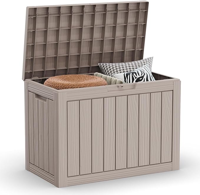 EasyUp 45 Gallon Outdoor Storage Box Waterproof, UV Resistant Deck Box Outdoor, Lockable Resin Deck Boxes for Garden Tools Equipment and Cushions, Gray