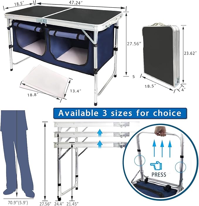 Folding Camping Table with Storage Compartment Aluminum Lightweight Camp