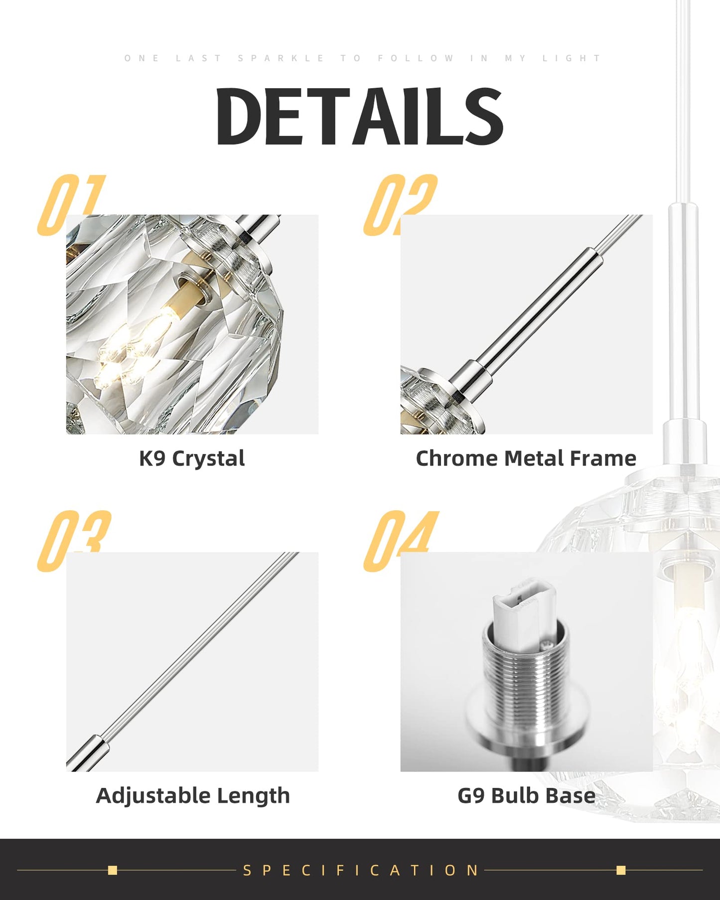 AUTELO 2 Pack Modern Pendant Lights, 1-Light Pendant Light Fixtures in Chrome Metal Finish, Small Crystal Pendant Lights Kitchen Island for Kitchen Island, Dining Room, Bedroom, H3878 CH-2PK-NR