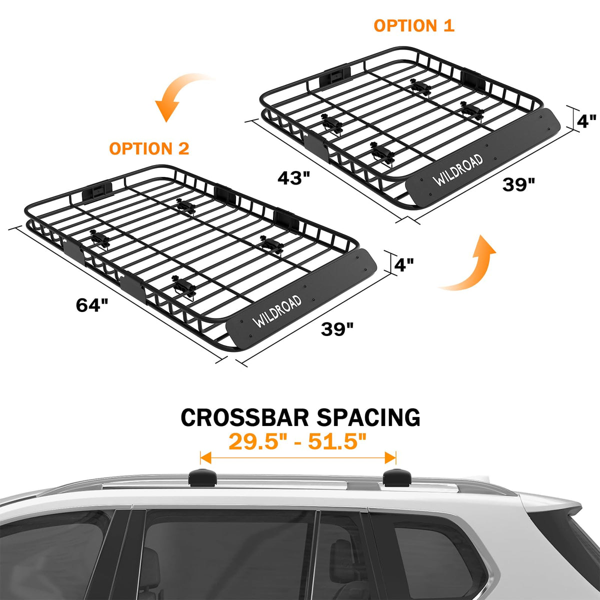 Wildroad Car Roof Cargo Carrier Combo of Upgraded 64"x 39"x 4" Roof Rack Cargo Basket, Super Duty Bungee Cargo Net. Universal Car Top Luggage Holder Carrier Basket Fits for SUV Truck Cars