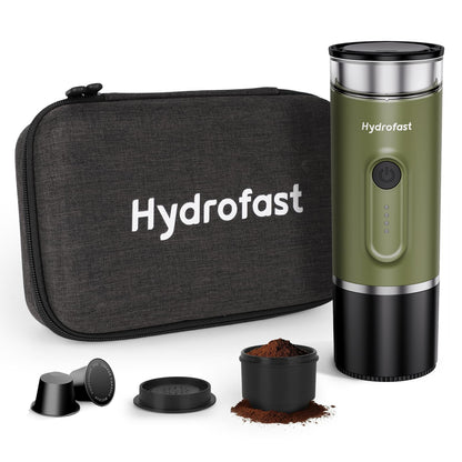 Hydrofast Portable Electric Espresso Machine, Self-Heating Travel Coffee Maker with 7800mAh Battery, USB-C Rechargeable, Compatible with Ground Coffee & Capsules, Maker for Camping, Office, Car