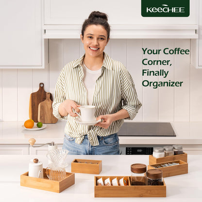 Carbonized Bamboo Kitchen Drawer Organizer, 8 Slots Silverware Organizer, Utensil Holder & Cutlery Tray, 2.2" Deep for Extra Capacity, Non-Slip Feet Included