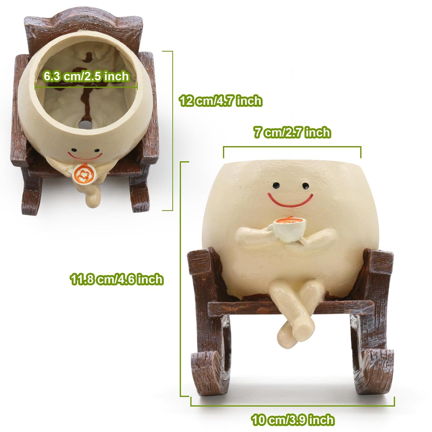 MUZZIOU Smiley Face Planter Pot, Cute Resin Smile Face Flower Head Plant Pot, Creative Flower Pot for Indoor Outdoor Plants, Funny Home Decoration (Drinking Coffee)
