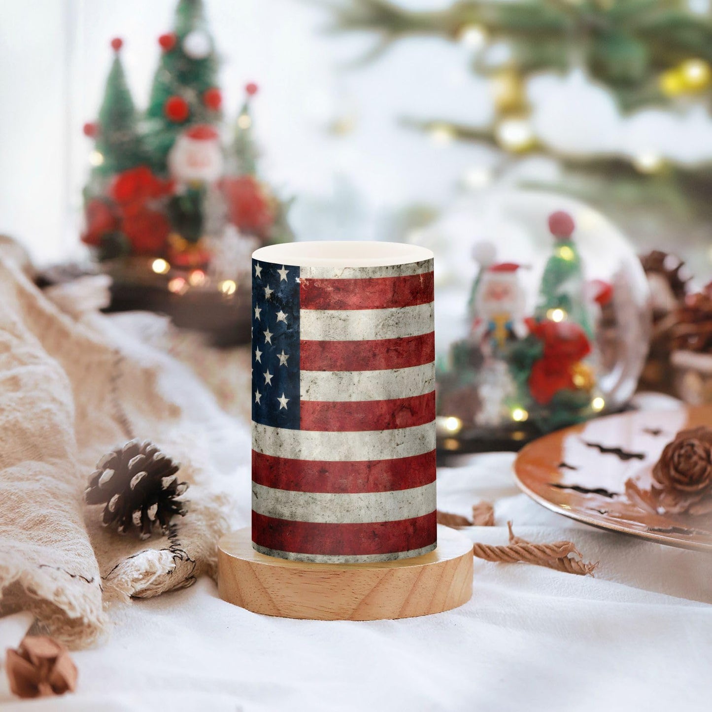 panksolu Flickering Flameless Candles, American Flag Patriotic LED Candles with Remote Timer, Battery Operated Candle for Valentine Wedding Halloween Christmas Decor - Set of 2