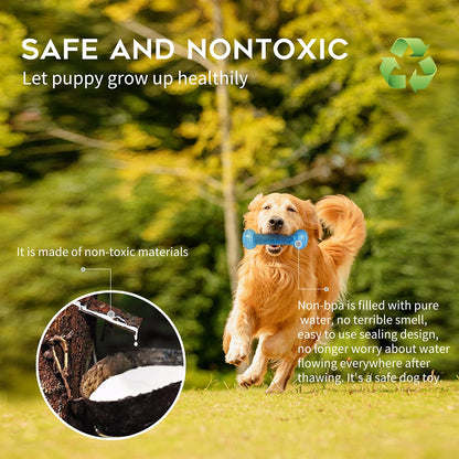 SPOFLY Freezable Puppy Teething Toy, 1 Teething Ring +1 Teething Bone Freezable Dog Chew Toys Set (Blue)