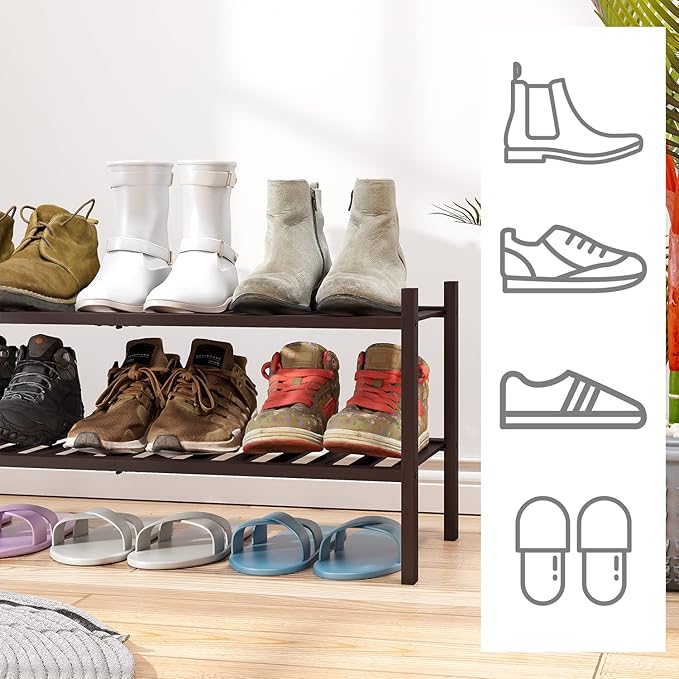 viewcare 2-Tier Shoe Rack for Entryway, Bamboo Shoe Rack for Closet, Free